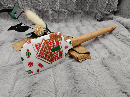 Silikonspatel Weihnachten Lebkuchenhaus Teigschaber backen, kochen ca. 23 cm lang mit Wunschgravur personalisiert Geschenk