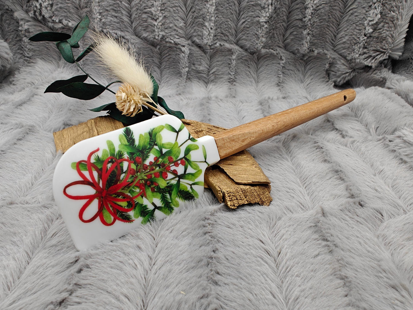 Silikonspatel Weihnachten Mistelzweig Teigschaber backen, kochen ca. 23 cm lang mit Wunschgravur personalisiert Geschenk