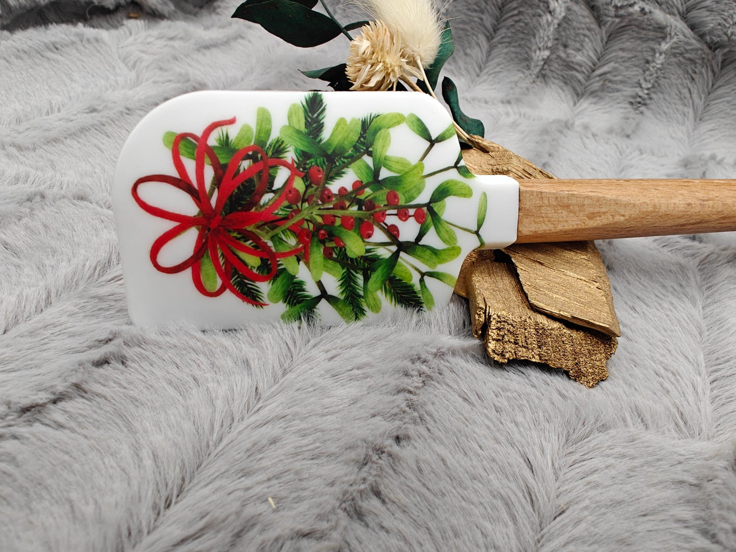 Silikonspatel Weihnachten Mistelzweig Teigschaber backen, kochen ca. 23 cm lang mit Wunschgravur personalisiert Geschenk