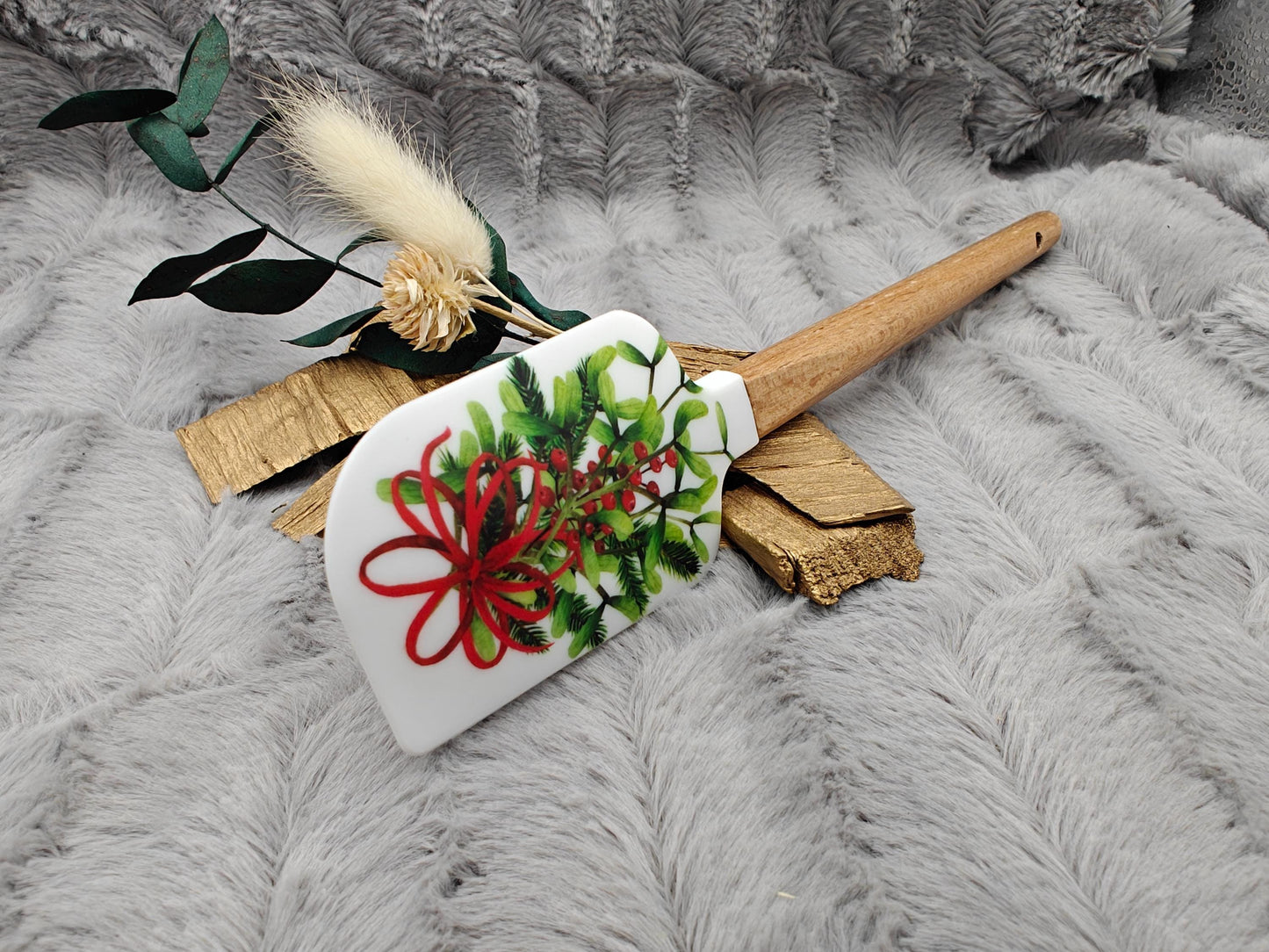 Silikonspatel Weihnachten Mistelzweig Teigschaber backen, kochen ca. 23 cm lang mit Wunschgravur personalisiert Geschenk