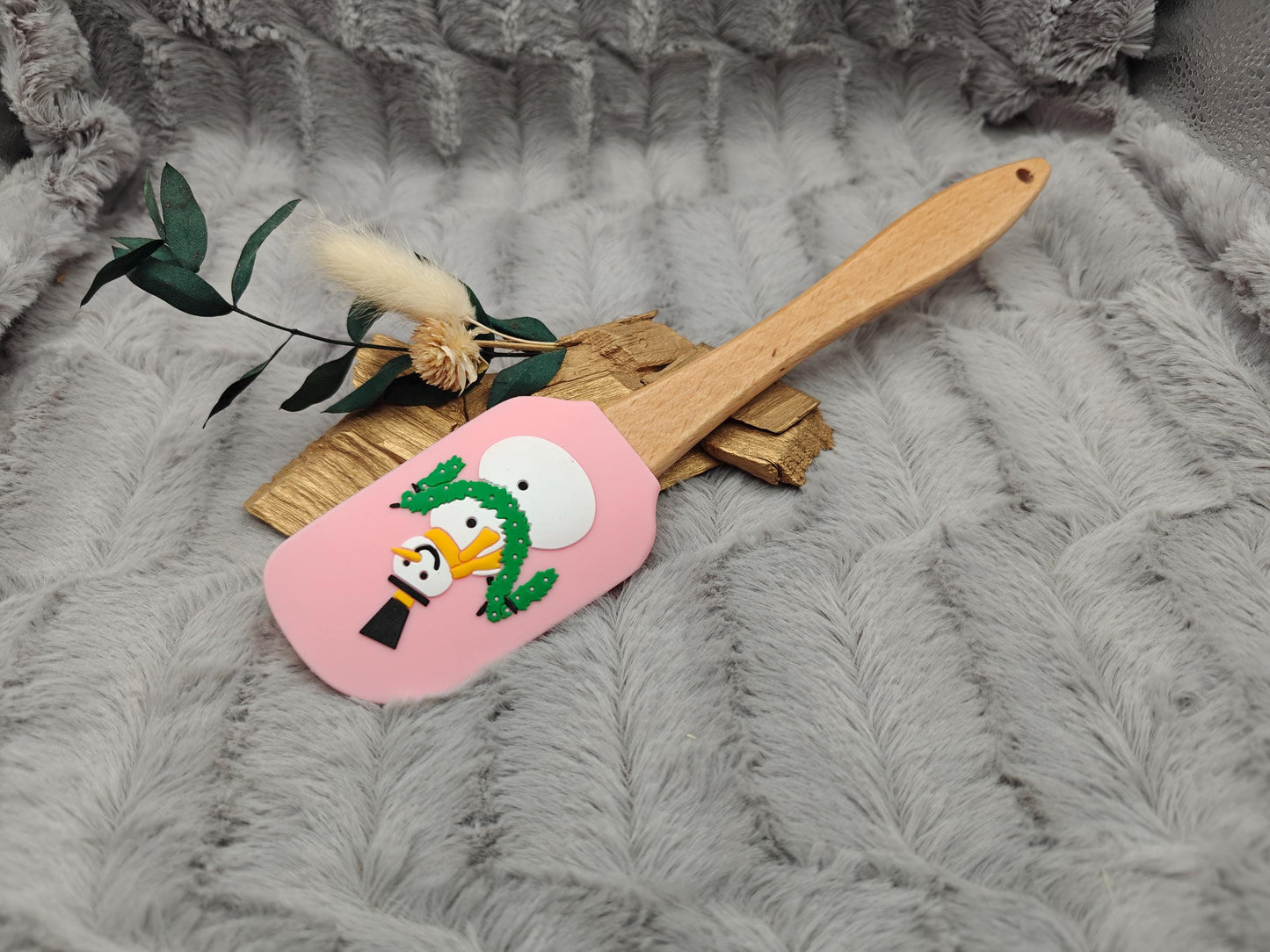 Silikonspatel personalisiert Weihnachten rosa Schnemann Teigschaber backen, kochen ca. 25 cm lang mit Wunschgravur personalisiert Geschenk