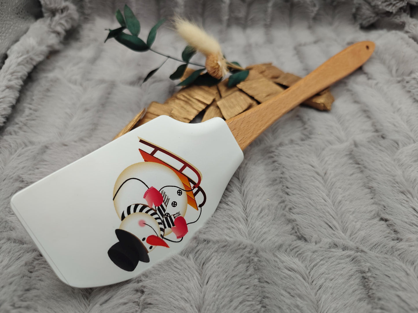 Silikonspatel XXXL personalisiert Schnemann Ski Weihnachten grün Teigschaber backen kochen ca. 32 cm lang mit Wunschgravur Küchenhelfer