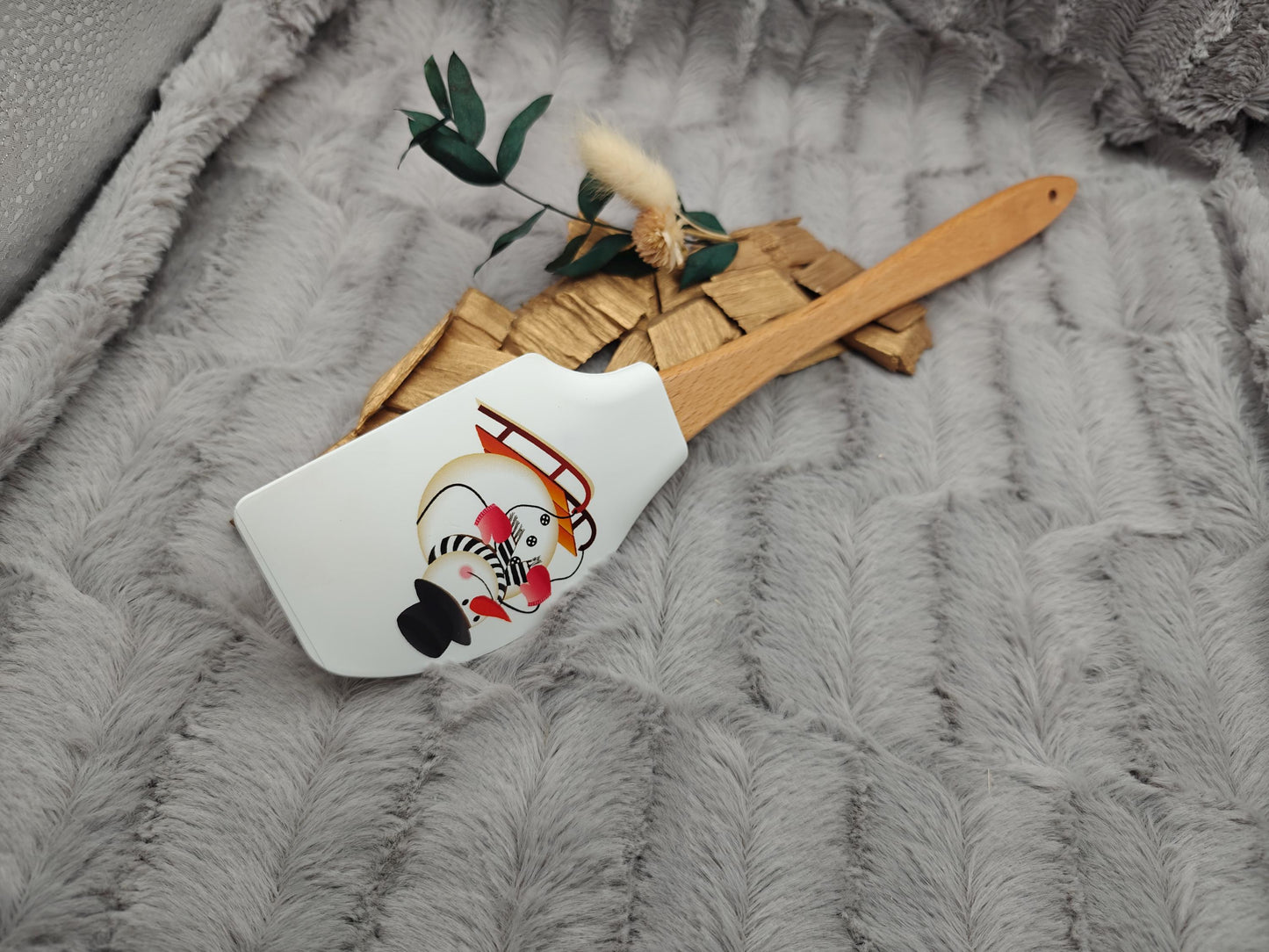 Silikonspatel XXXL personalisiert Schnemann Ski Weihnachten grün Teigschaber backen kochen ca. 32 cm lang mit Wunschgravur Küchenhelfer