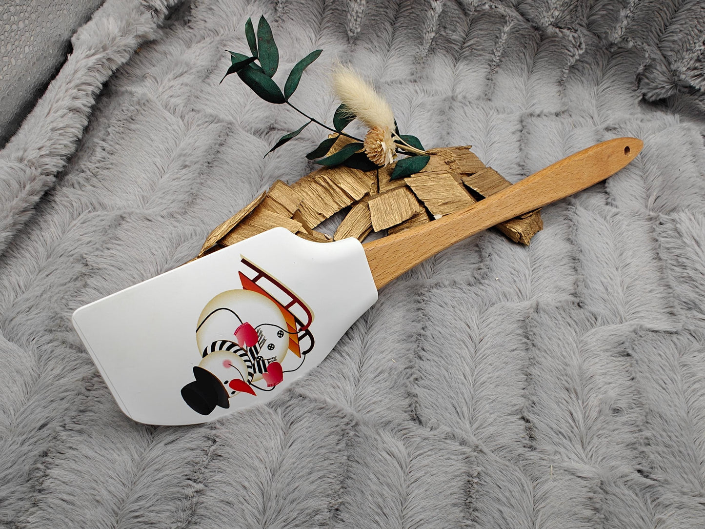 Silikonspatel XXXL personalisiert Schnemann Ski Weihnachten grün Teigschaber backen kochen ca. 32 cm lang mit Wunschgravur Küchenhelfer