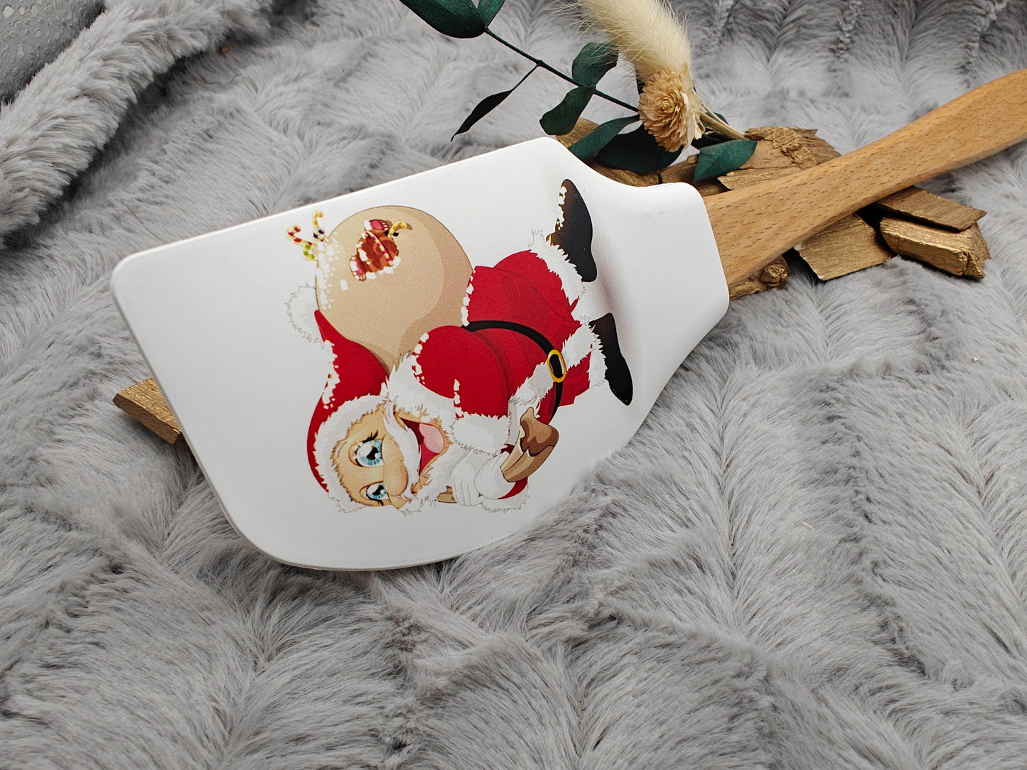 Silikonspatel XXXL personalisiert Weihnachtsmann Santa Claus Teigschaber backen kochen ca. 32 cm lang mit Wunschgravur Küchenhelfer