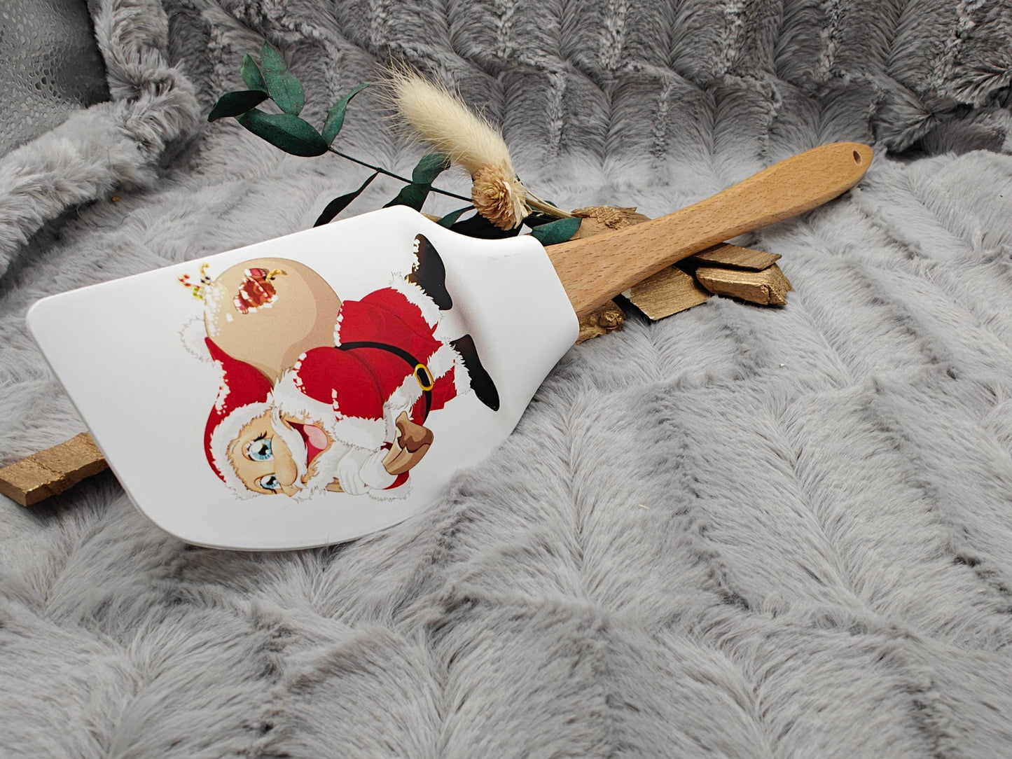Silikonspatel XXXL personalisiert Weihnachtsmann Santa Claus Teigschaber backen kochen ca. 32 cm lang mit Wunschgravur Küchenhelfer