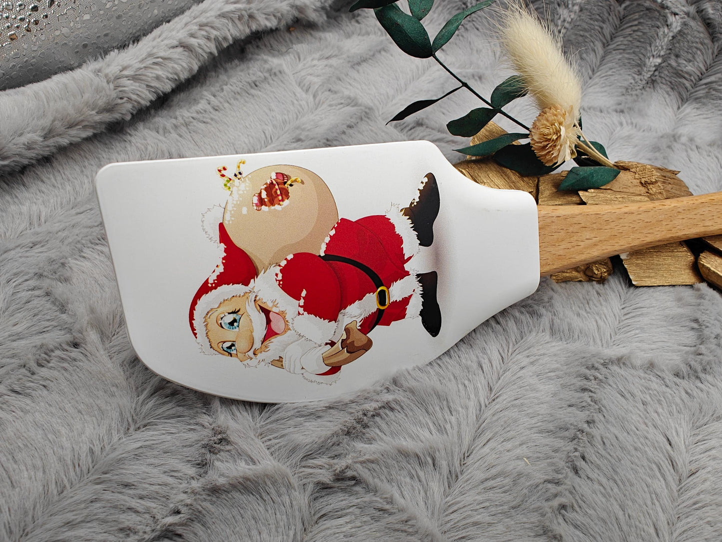 Silikonspatel XXXL personalisiert Weihnachtsmann Santa Claus Teigschaber backen kochen ca. 32 cm lang mit Wunschgravur Küchenhelfer