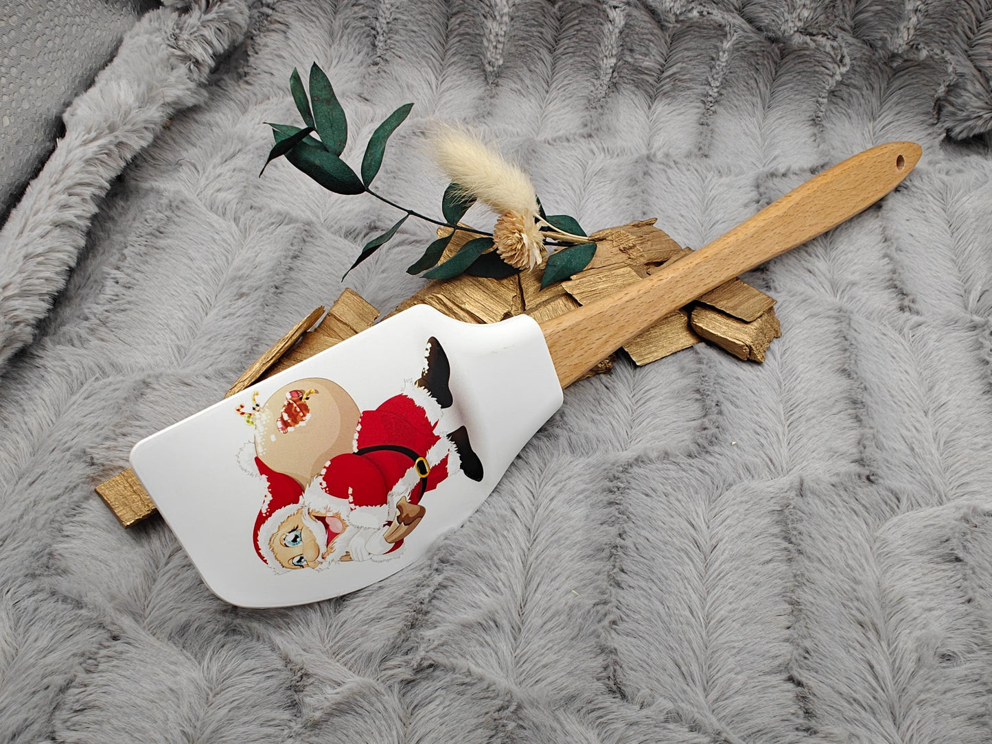 Silikonspatel XXXL personalisiert Weihnachtsmann Santa Claus Teigschaber backen kochen ca. 32 cm lang mit Wunschgravur Küchenhelfer