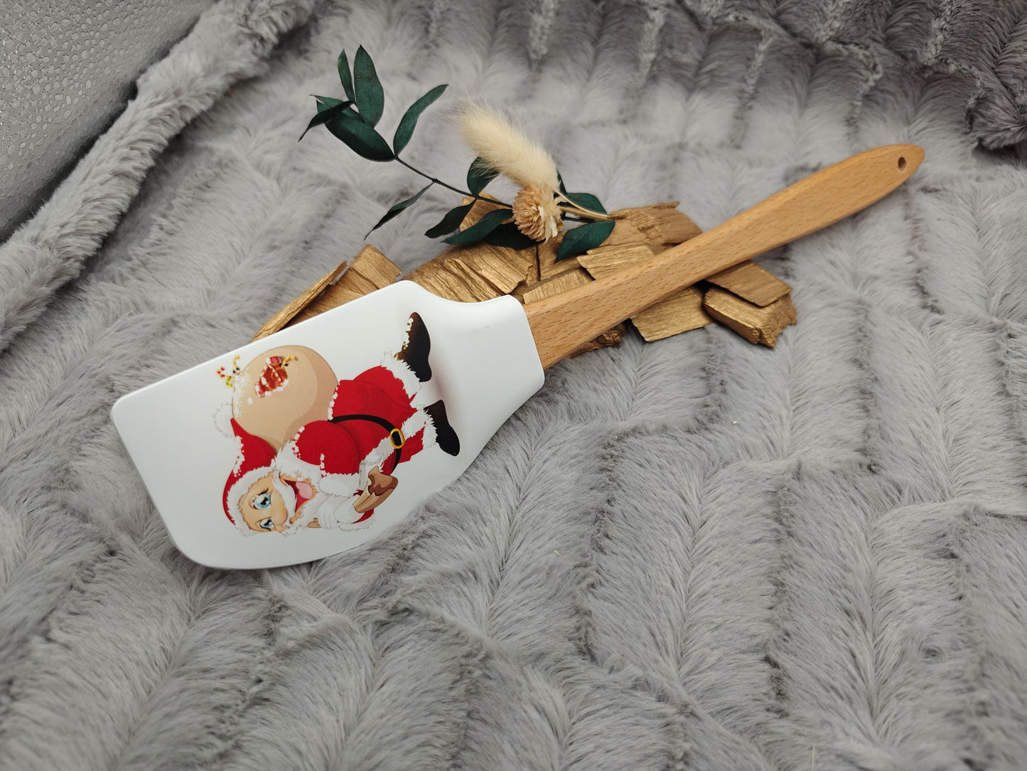 Silikonspatel XXXL personalisiert Weihnachtsmann Santa Claus Teigschaber backen kochen ca. 32 cm lang mit Wunschgravur Küchenhelfer