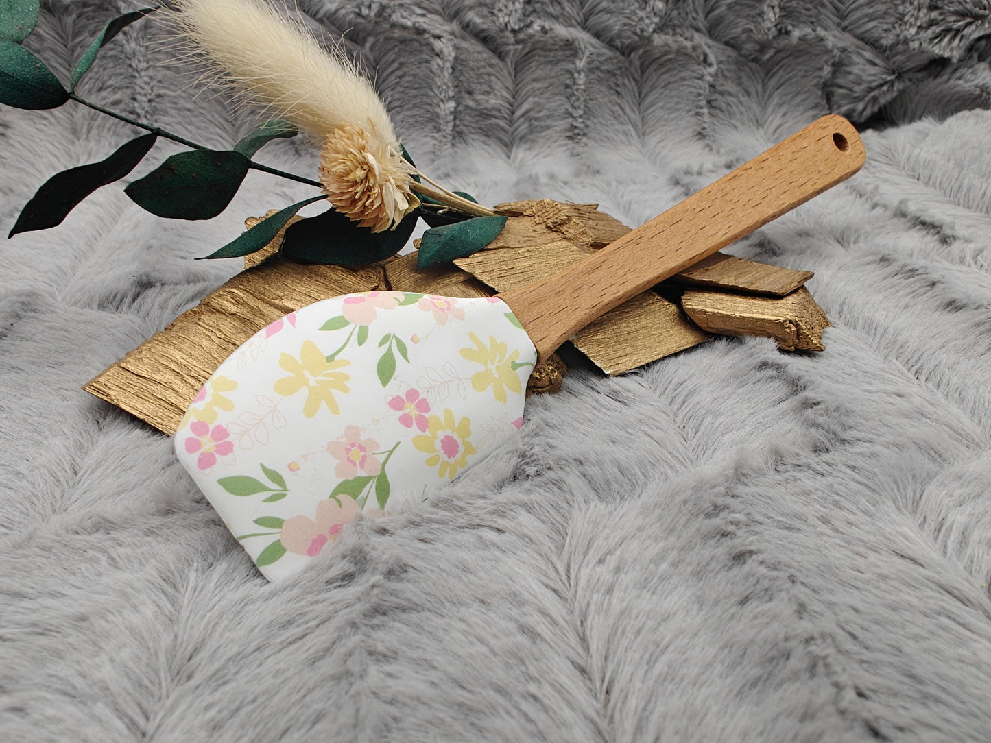 Teigschaber Silikonspatel personalisiert Blumenmuster floral  mit Motiv backen, kochen, grillen ca. 18 cm lang Geschenk
