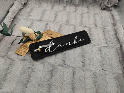 Kugelschreiber personalisiert aus Bambus mit Gravur und Filzetui mit Danke schwarz Kuli Stift Holz Gastgeschenk Geschenk Gift