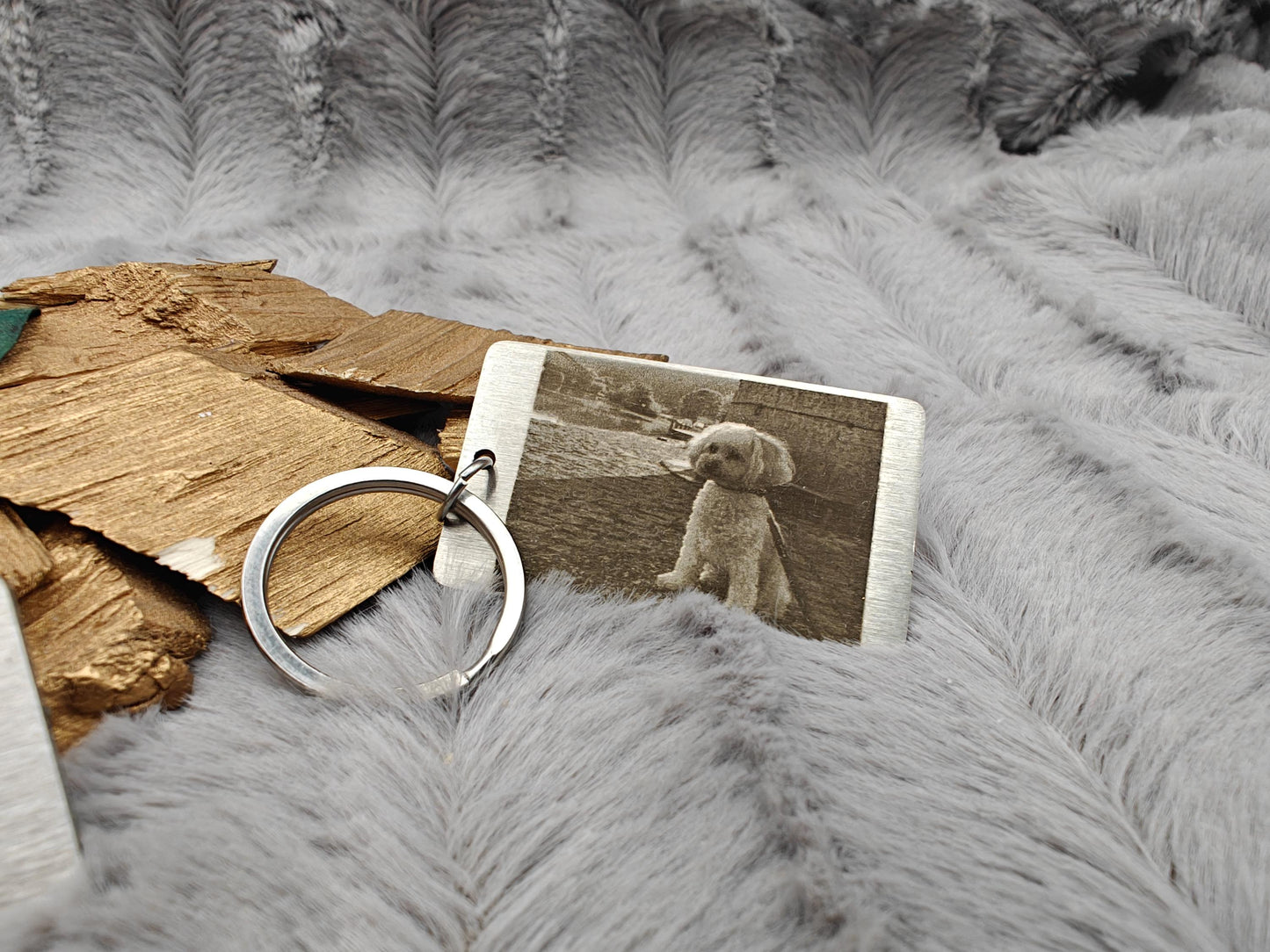 Schlüsselanhänger Edelstahl rechteckig mit Wunschgravur Foto individueller Gravur Geschenk Geschenkidee personalisiert