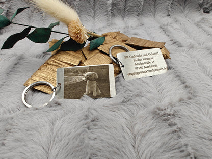 Schlüsselanhänger Edelstahl rechteckig mit Wunschgravur Foto individueller Gravur Geschenk Geschenkidee personalisiert