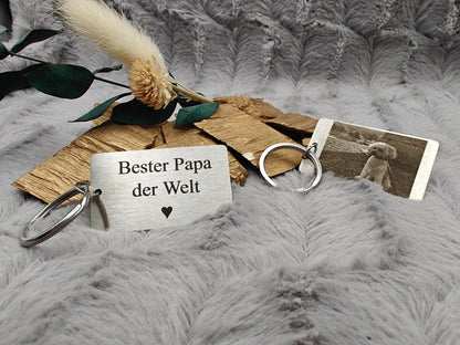 Schlüsselanhänger Edelstahl rechteckig mit Wunschgravur Foto individueller Gravur Geschenk Geschenkidee personalisiert