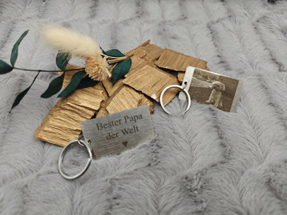 Schlüsselanhänger Edelstahl rechteckig mit Wunschgravur Foto individueller Gravur Geschenk Geschenkidee personalisiert