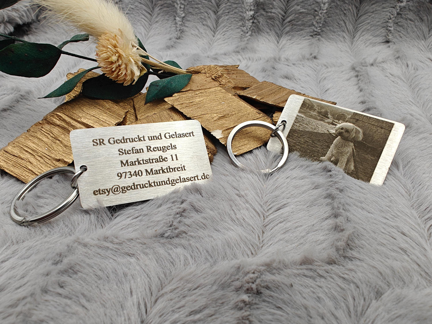 Schlüsselanhänger Edelstahl rechteckig mit Wunschgravur Foto individueller Gravur Geschenk Geschenkidee personalisiert