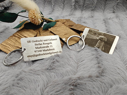 Schlüsselanhänger Edelstahl rechteckig mit Wunschgravur Foto individueller Gravur Geschenk Geschenkidee personalisiert