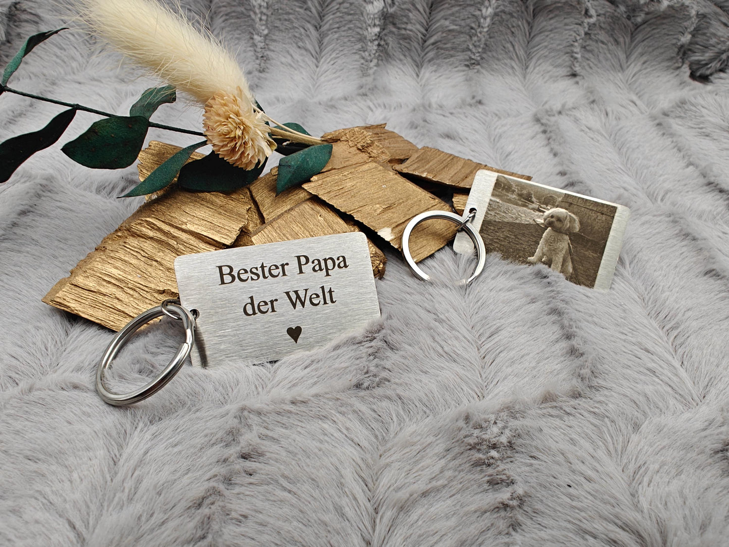 Schlüsselanhänger Edelstahl rechteckig mit Wunschgravur Foto individueller Gravur Geschenk Geschenkidee personalisiert