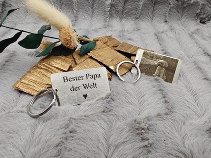 Schlüsselanhänger Edelstahl rechteckig mit Wunschgravur Foto individueller Gravur Geschenk Geschenkidee personalisiert