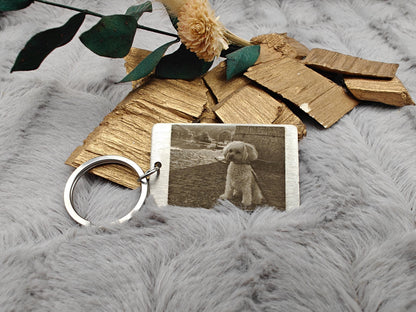 Schlüsselanhänger Edelstahl rechteckig mit Wunschgravur Foto individueller Gravur Geschenk Geschenkidee personalisiert