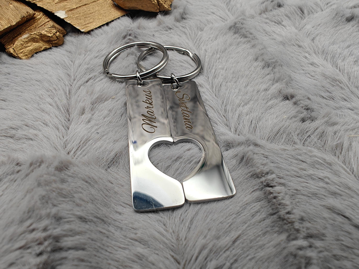 Schlüsselanhänger Liebespaar Herz silber mit Wunschgravur ideales Geschenk Geschenkidee