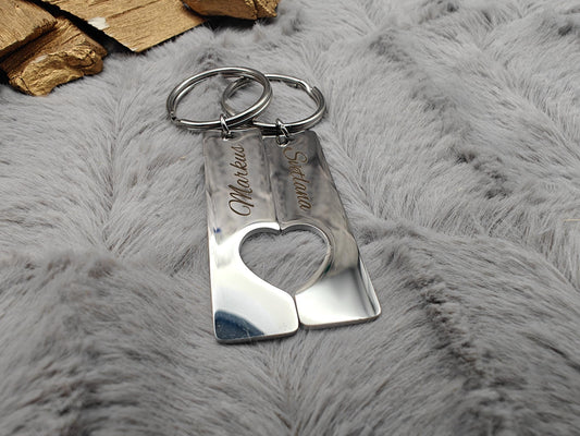 Schlüsselanhänger Liebespaar Herz silber mit Wunschgravur ideales Geschenk Geschenkidee