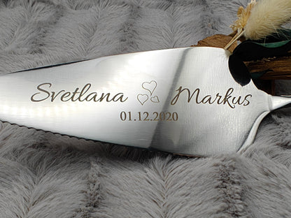 Tortenheber Hochzeit personalisiert 2 in 1 Kuchenheber Tortenschaufel Edelstahl mit individueller Gravur 7 Farben