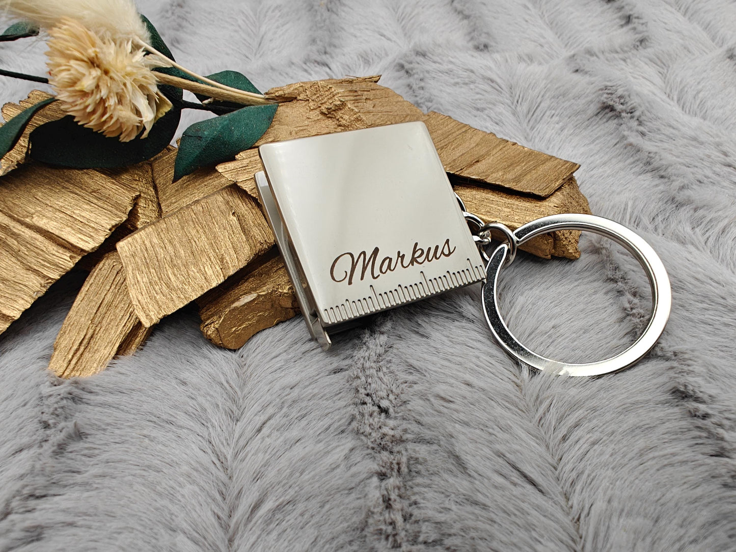 Schlüsselanhänger personalisiert Edelstahl Maßband mit Gravur Geschenk Handwerker Heimwerken