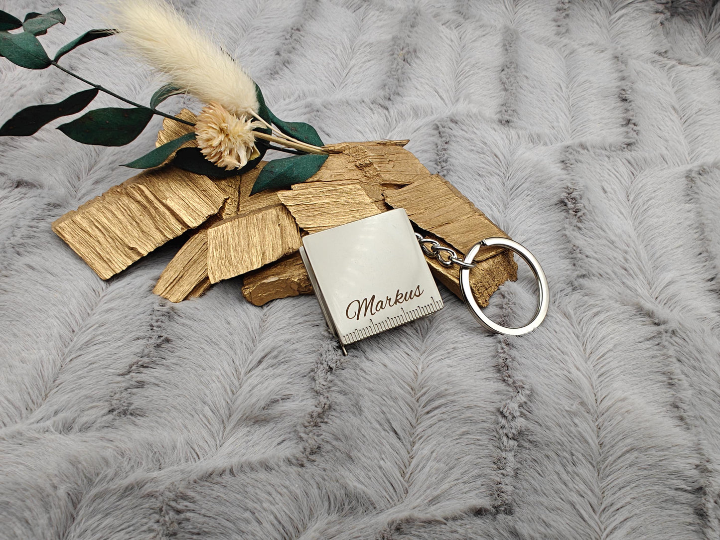Schlüsselanhänger personalisiert Edelstahl Maßband mit Gravur Geschenk Handwerker Heimwerken