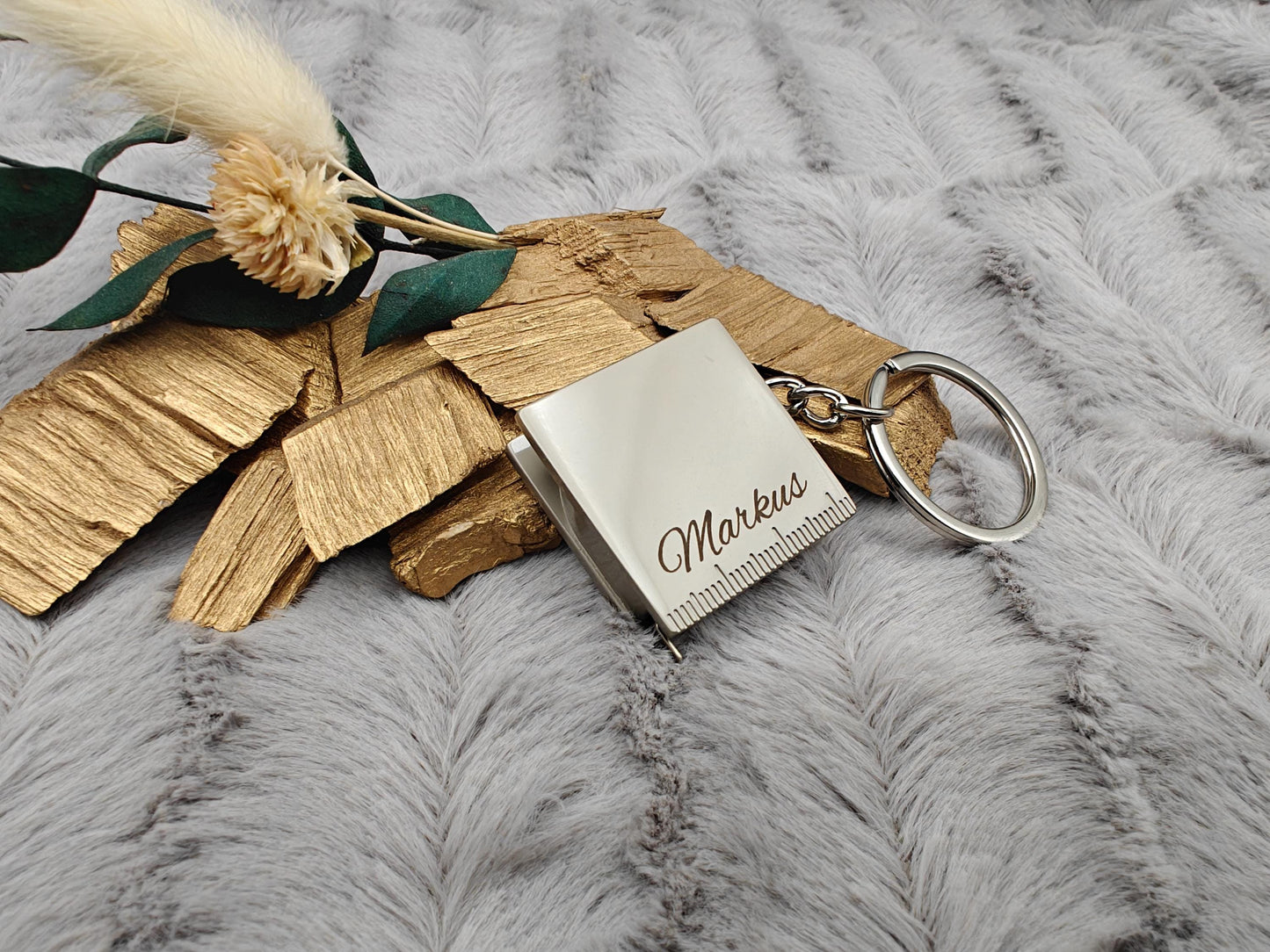 Schlüsselanhänger personalisiert Edelstahl Maßband mit Gravur Geschenk Handwerker Heimwerken