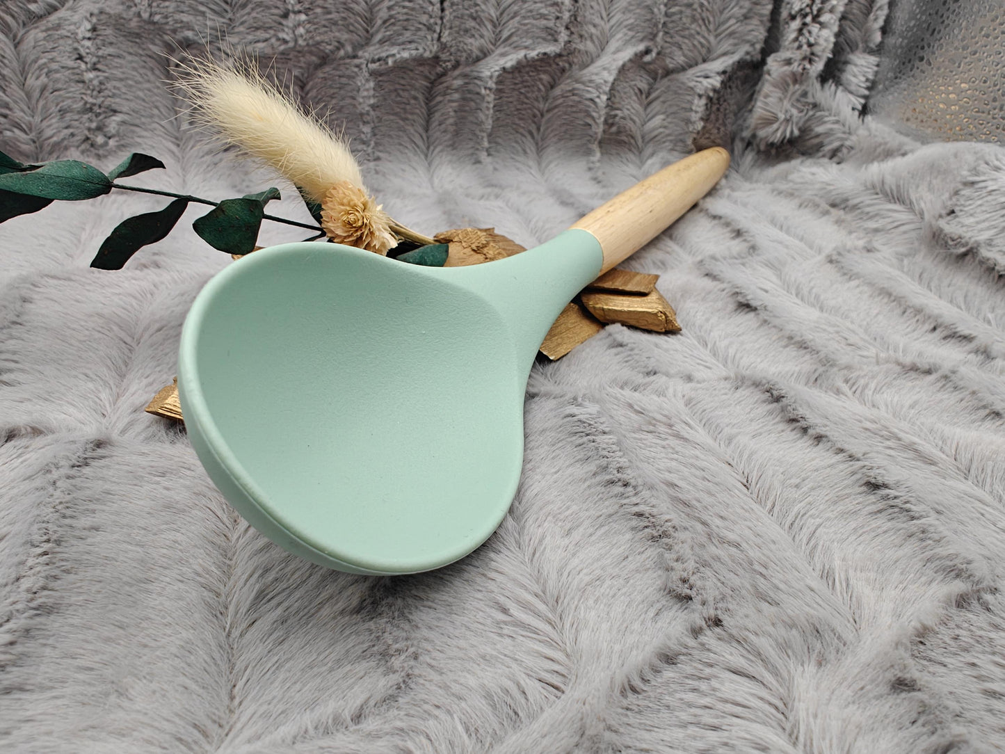 Kochlöffel personalisiert Silikon ca. 31 cm lang mit Wunschgravur Geschenk Küchenhelfer mintgrün oder schwarz