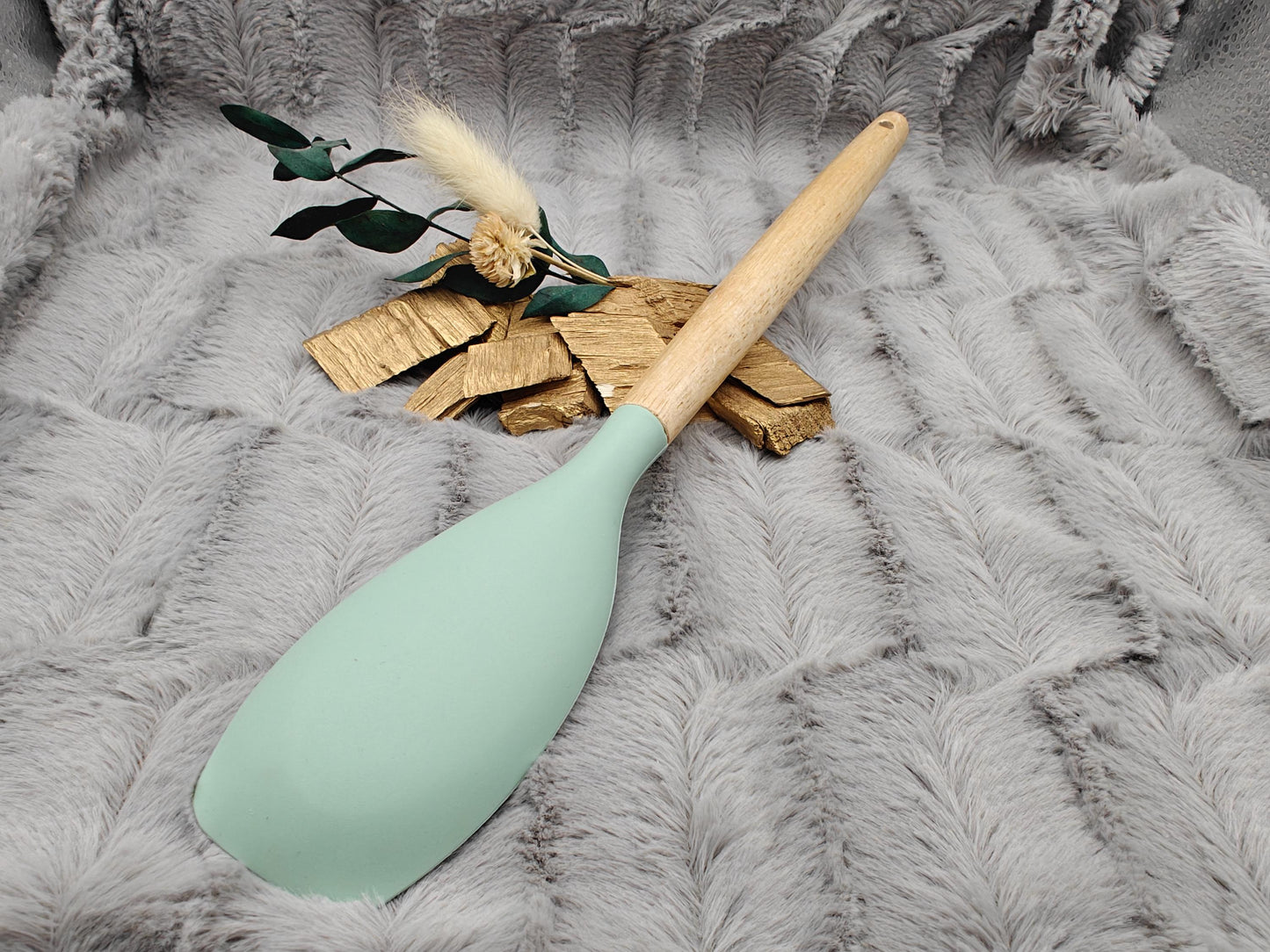 Kochlöffel personalisiert Silikon ca. 31 cm lang mit Wunschgravur Geschenk Küchenhelfer mintgrün oder schwarz