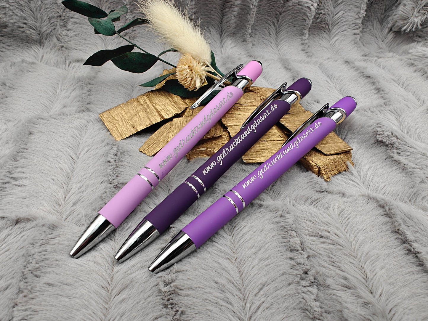 Kugelschreiber personalisiert mit Touchpen lila flieder dunkellila aus Aluminium mit Gravur Kuli Stift Holz Gastgeschenk Geschenk