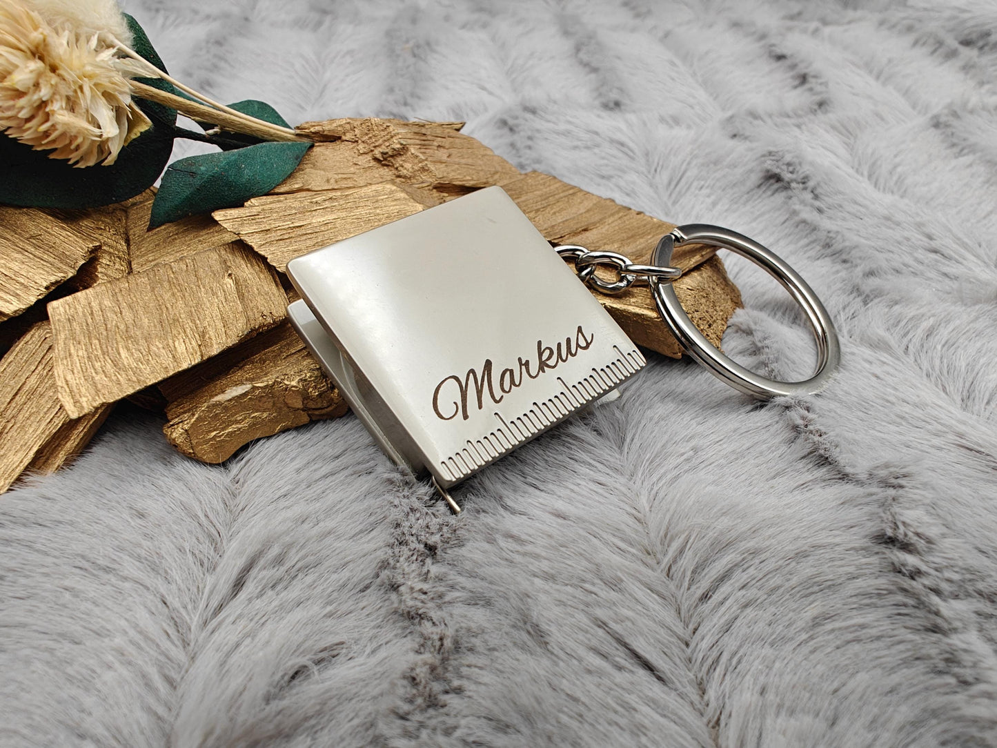 Schlüsselanhänger personalisiert Edelstahl Maßband mit Gravur Geschenk Handwerker Heimwerken