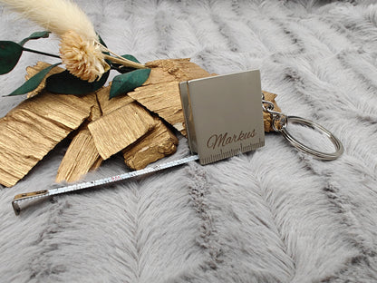 Schlüsselanhänger personalisiert Edelstahl Maßband mit Gravur Geschenk Handwerker Heimwerken