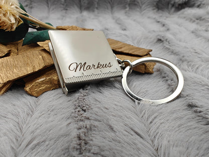 Schlüsselanhänger personalisiert Edelstahl Maßband mit Gravur Geschenk Handwerker Heimwerken
