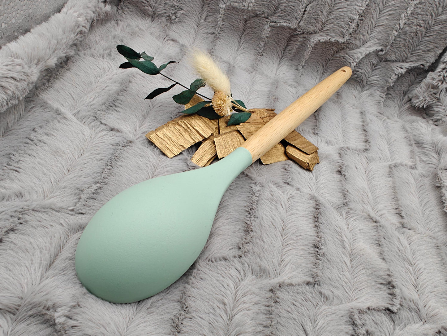 Kochlöffel personalisiert Silikon ca. 31 cm lang mit Wunschgravur Geschenk Küchenhelfer mintgrün oder schwarz