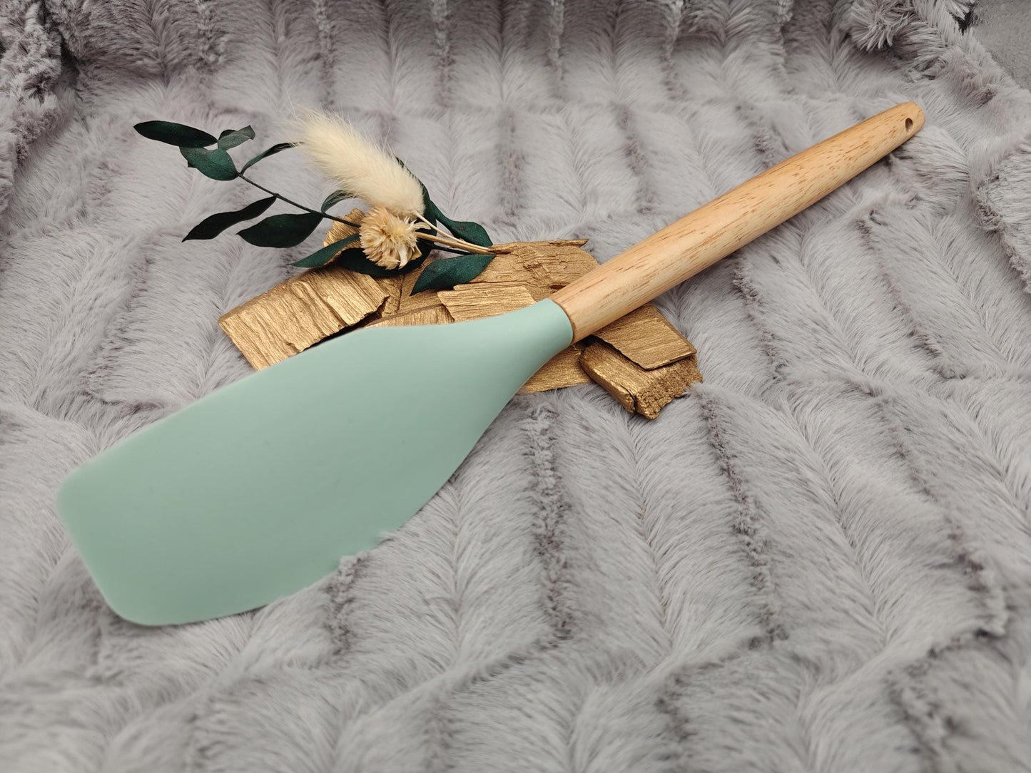 Teigschaber Silikonspatel Pfannenwender personalisiert ca. 31 cm lang mit Wunschgravur Geschenk Küchenhelfer mintgrün oder schwarz