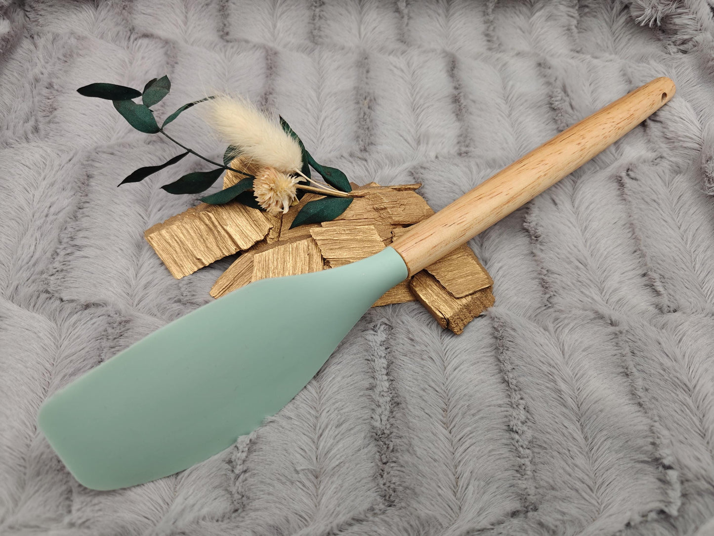 Teigschaber Silikonspatel Pfannenwender personalisiert ca. 31 cm lang mit Wunschgravur Geschenk Küchenhelfer mintgrün oder schwarz