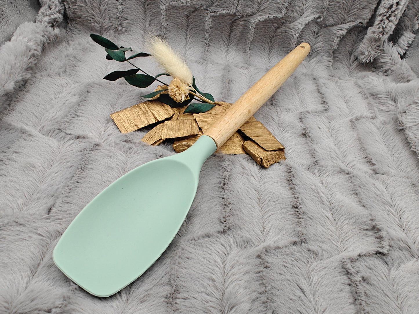 Kochlöffel personalisiert Silikon ca. 31 cm lang mit Wunschgravur Geschenk Küchenhelfer mintgrün oder schwarz