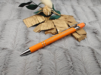 Kugelschreiber personalisiert mit Touchpen rot orange oder orangerot aus Aluminium mit Gravur Kuli Stift Holz Gastgeschenk Geschenk