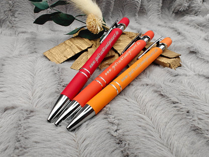 Kugelschreiber personalisiert mit Touchpen rot orange oder orangerot aus Aluminium mit Gravur Kuli Stift Holz Gastgeschenk Geschenk