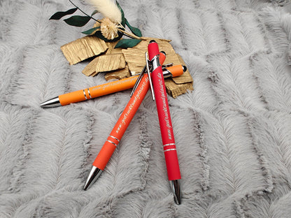 Kugelschreiber personalisiert mit Touchpen rot orange oder orangerot aus Aluminium mit Gravur Kuli Stift Holz Gastgeschenk Geschenk