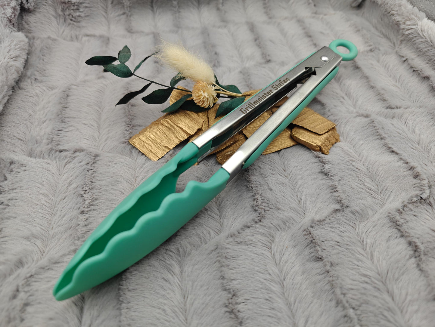 Grillzange personalisiert Küchenzange mintgrün 28 cm lang Vorlegezange mit Wunschgravur individuelles Geschenk Geschenkidee