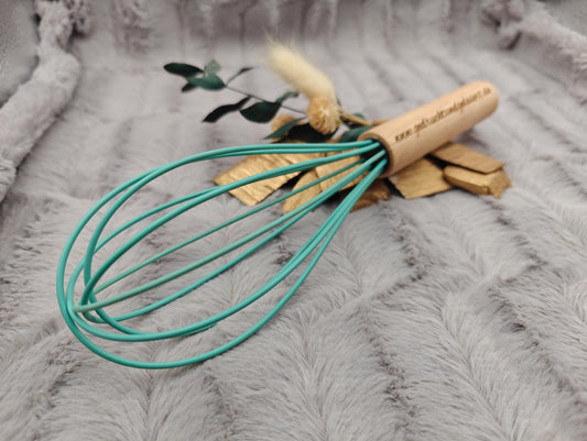 Schneebesen personalisiert mintgrün Silikon personalisiert Holz mintgrün kochen ca. 23,8 cm lang mit Gravur
