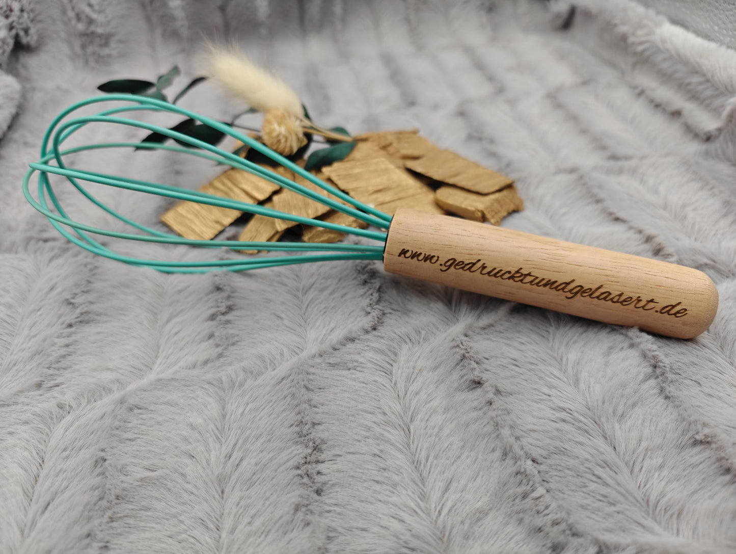 Schneebesen personalisiert mintgrün Silikon personalisiert Holz mintgrün kochen ca. 23,8 cm lang mit Gravur