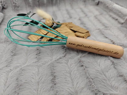 Schneebesen personalisiert mintgrün Silikon personalisiert Holz mintgrün kochen ca. 23,8 cm lang mit Gravur