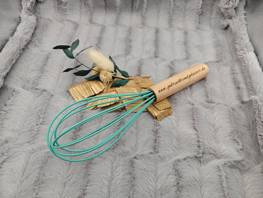 Schneebesen personalisiert mintgrün Silikon personalisiert Holz mintgrün kochen ca. 23,8 cm lang mit Gravur