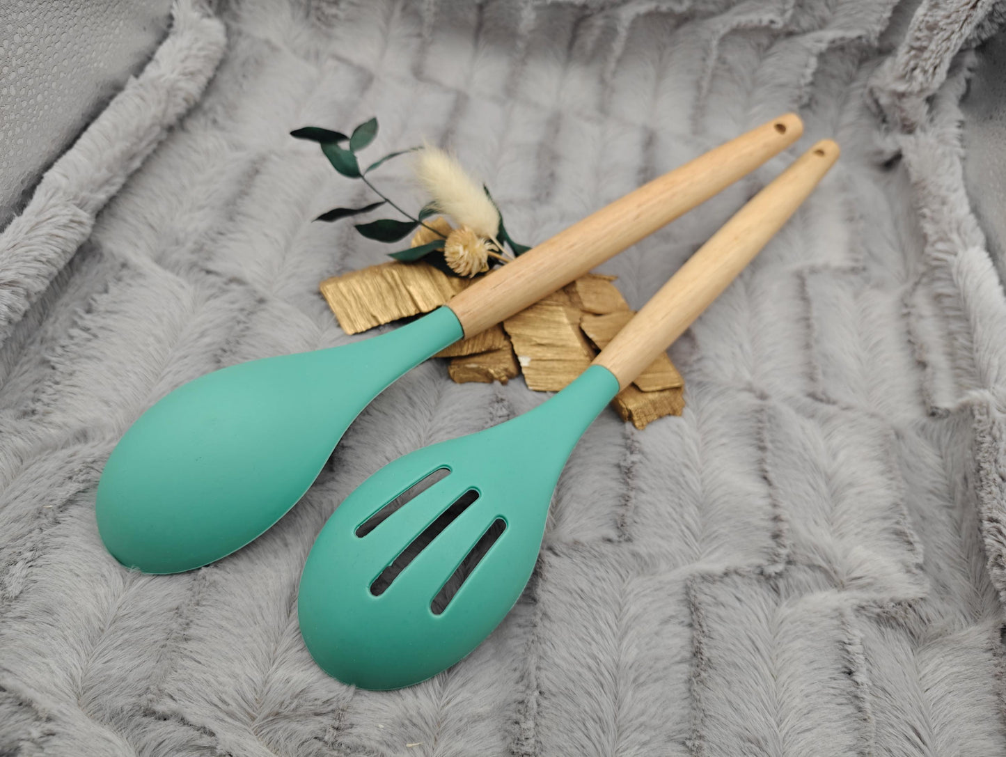 Salatbesteck personalisiert 30,5 cm lang mintgrün Kochlöffel Löffel backen, marinieren, kochen mit individueller Gravur Geschenk