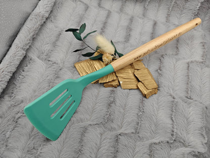 Pfannenwender personalisiert Kochlöffel Silikon ca. 31 cm lang mit Wunschgravur Geschenk Küchenhelfer mintgrün